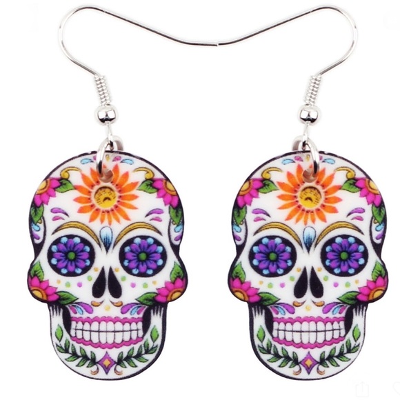 Sugar Skull Multi Color Pierced Earnings NWT - Picture 2 of 6
